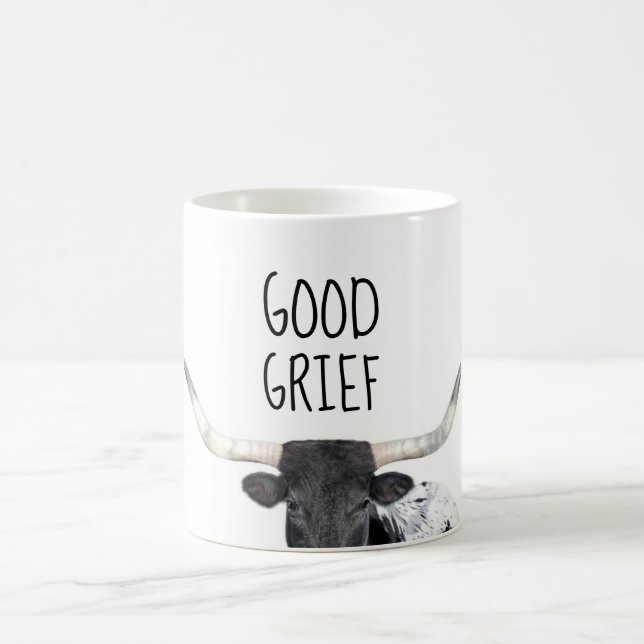good grief  fun quote humor longhorn cow  coffee mug (Center)