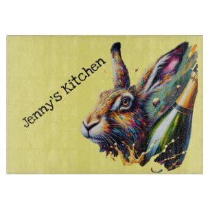Good Hare Day. Hare & Prosecco! Yellow background Cutting Board