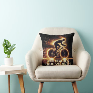 Good Health Poster With Neon Cyclist Throw Pillow
