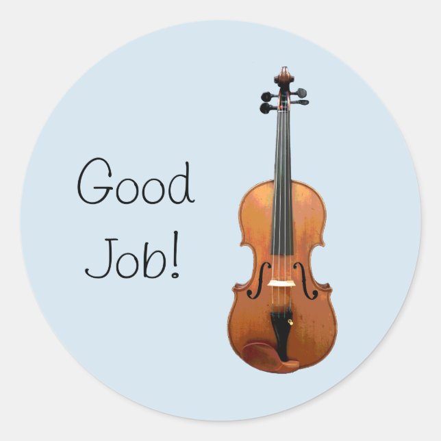 Good Job Violin Reward Classic Round Sticker (Front)