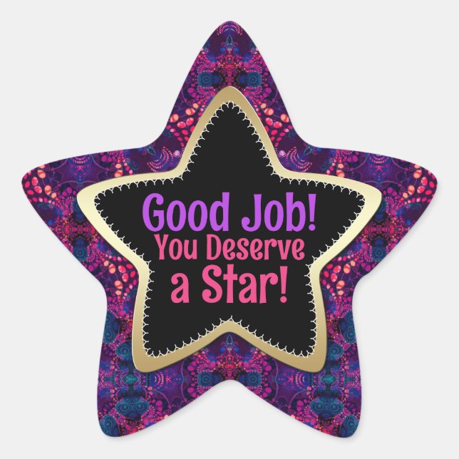 Good Job You Deserve a Star! Groovy Purple Gold Star Sticker (Front)