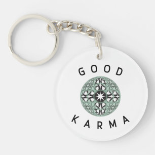 Good Karma Green Endless Knot Design Keychain