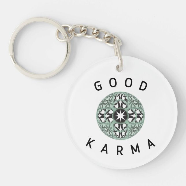 Good Karma Green Endless Knot Design  Keychain (Front)