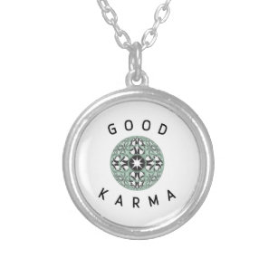 Good Karma Green Endless Knot Design Silver Plated Necklace