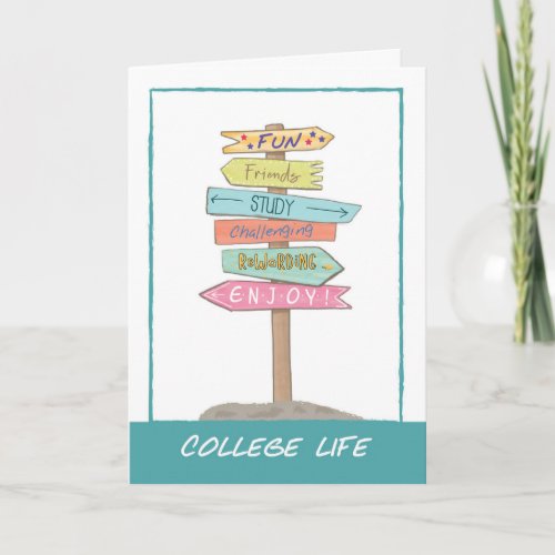 Good Luck as You Begin College with Direction Sign Card