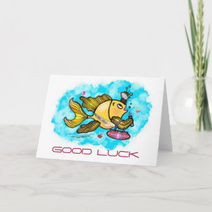 GOOD LUCK Beverly Hills Fish cute funny comic Card