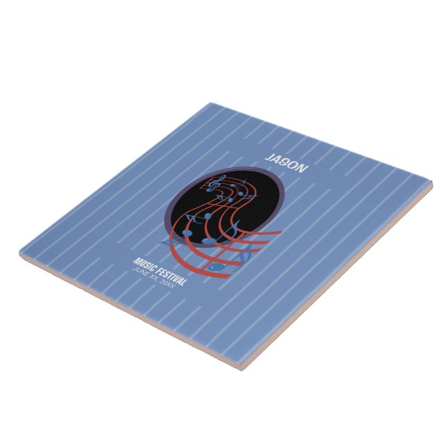 Good Luck, Black Music Circle Ceramic Tile (Side)