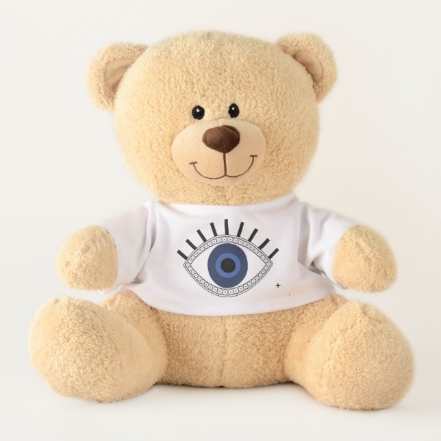 Good luck blue eye talisman greek evil eye teddy bear (Front)