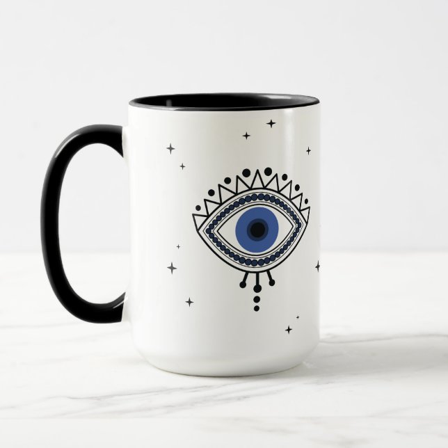 Good luck blue eye talisman magic witch symbol mug (Left)