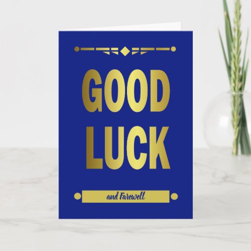 Good Luck Blue Gold Typography Card