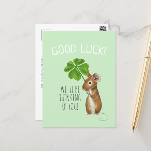 Good Luck Card Sweet Mouse and Four Leaf Clover C Postcard