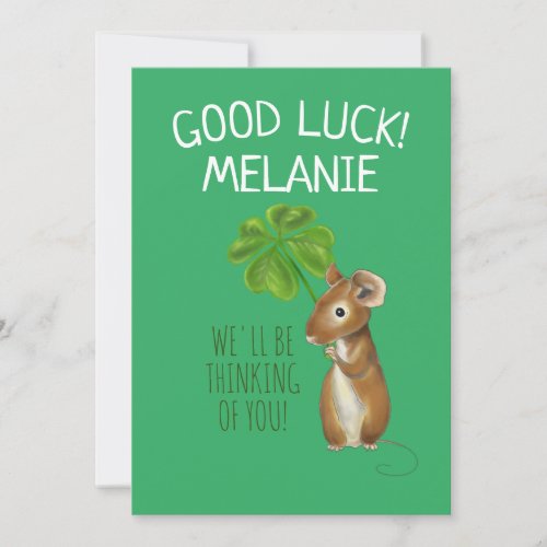 Good Luck Card Sweet Mouse and Four Leaf Clover Invitation