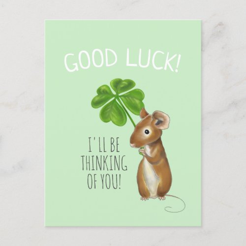 Good Luck Card Sweet Mouse and Four Leaf Clover Postcard