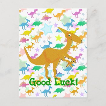 Good Luck Cartoon Dinosaur Postcard by dinoshop at Zazzle