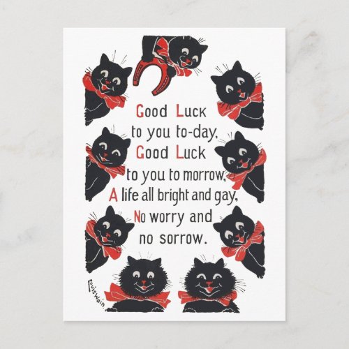 Good Luck Cats Louis Wain Postcard