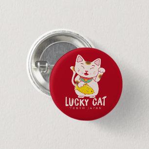 Good Luck Charm Lucky Cat Maneki Neko Button