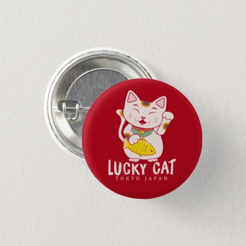 Good Luck Charm Lucky Cat Maneki Neko Button
