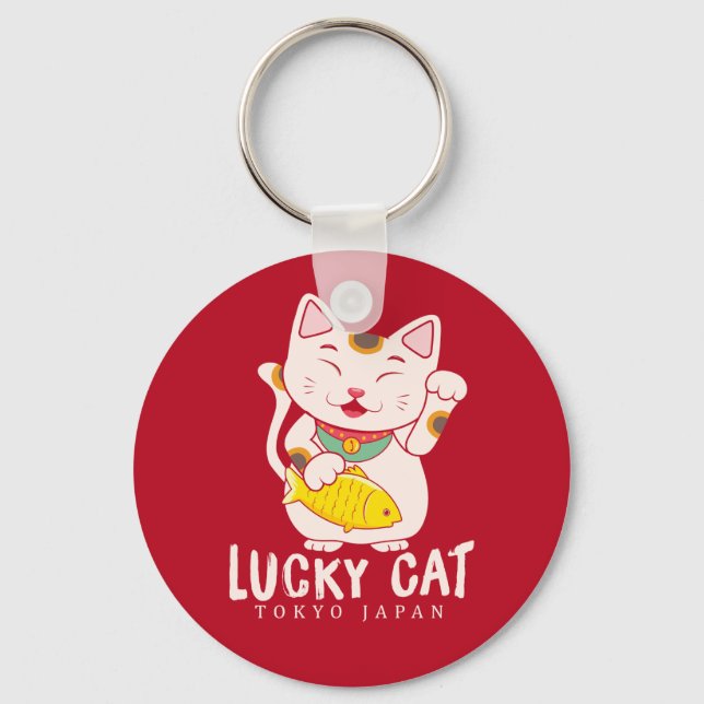 Good Luck Charm Lucky Cat Maneki Neko Keychain (Front)