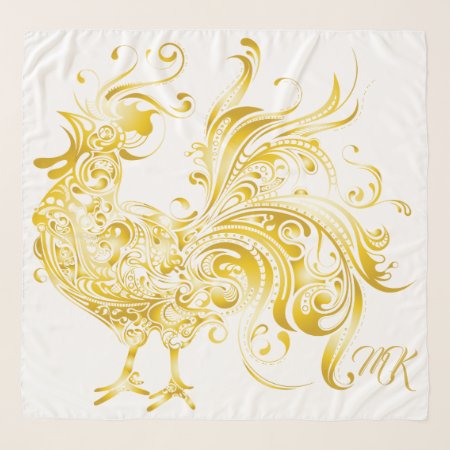 Good Luck Chicken Golden Rooster Tribal Trendy Gol Scarf