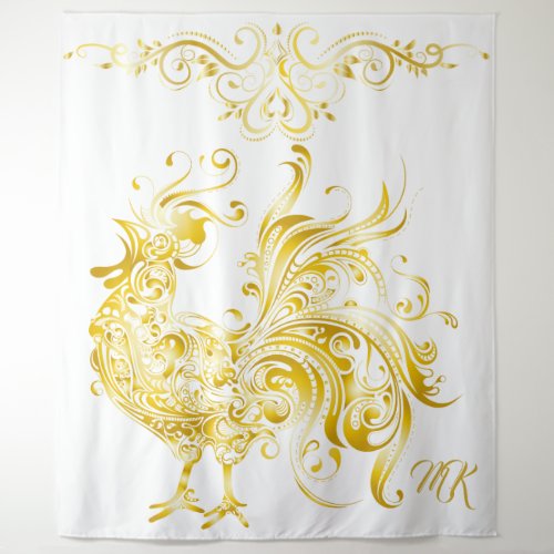 Good Luck Chicken Golden Rooster Tribal Trendy Gol Tapestry