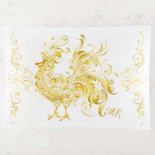 Good Luck Chicken Golden Rooster Tribal Trendy Gol Trinket Tray