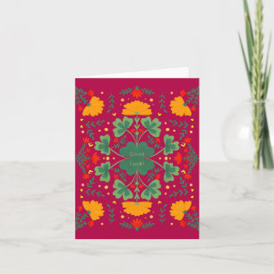 Good luck clovers and flowers magenta card