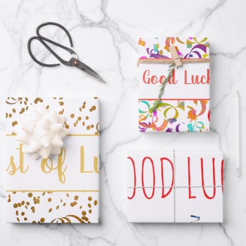 Good Luck Colorful Confetti Streamers Gold Custom Wrapping Paper Sheets