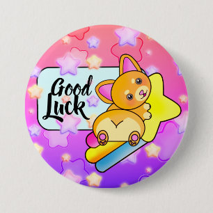 Good Luck Corgi on Cosmic Star Rainbow Button