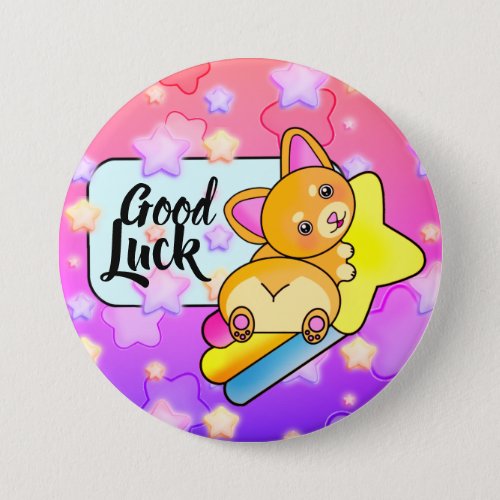 Good Luck Corgi on Cosmic Star Rainbow Button