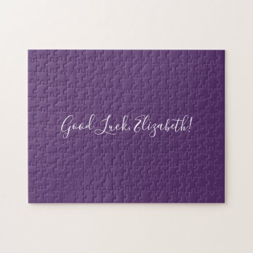 Good Luck Custom Name Script on Solid Purple Funny Jigsaw Puzzle