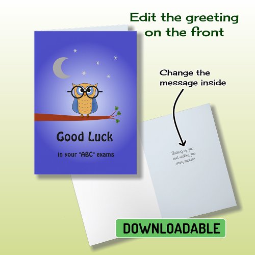 Good Luck custom text clever night owl Card