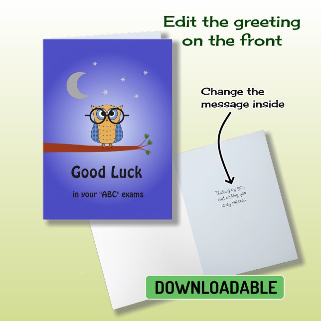 Good Luck custom text clever night owl Card (Creator Uploaded)
