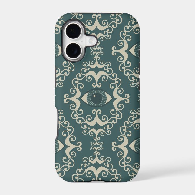 Good luck damask evil eye teal hipster pattern iphone case (Back)