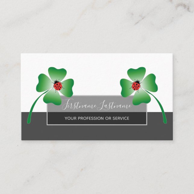 Good luck dotted ladybugs elegant gray rectangle b business card (Front)