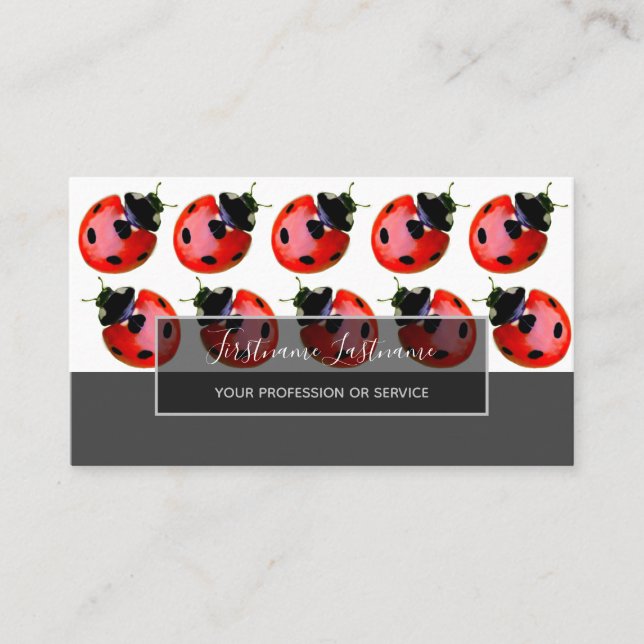 Good luck dotted ladybugs elegant gray rectangle b business card (Front)