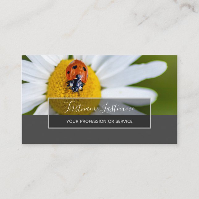 Good luck dotted ladybugs elegant gray rectangle business card (Front)
