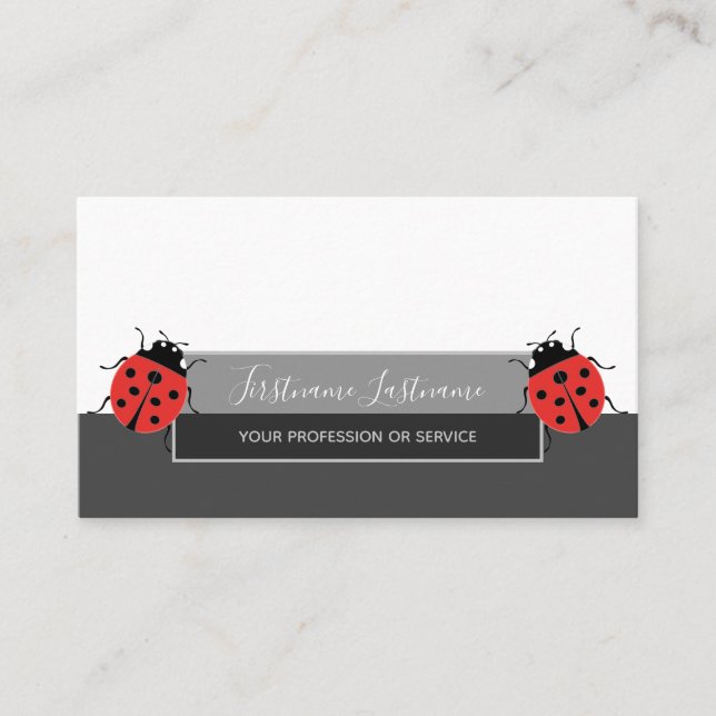 Good luck dotted ladybugs elegant gray rectangle business card (Front)