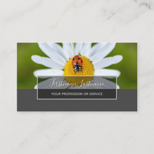 Good luck dotted ladybugs elegant gray rectangle business card (Front)