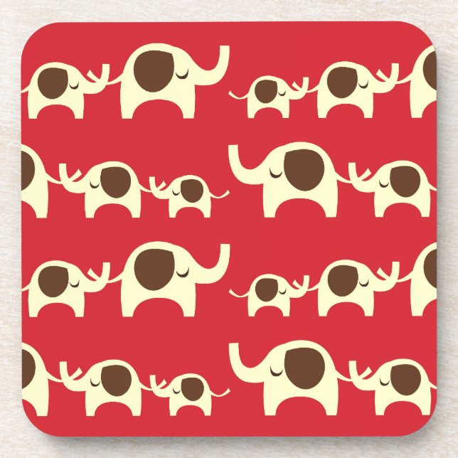 Good luck elephants cherry red cute nature pattern coaster (Front)