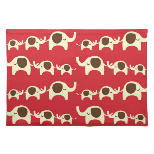Good luck elephants cherry red cute nature pattern placemat