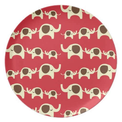 Good luck elephants cherry red cute nature pattern plates | Zazzle