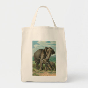 Good luck elephants vintage book illustration tote bag