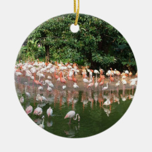 good luck flamingo flock ceramic ornament
