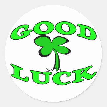 Good Luck Four Leaf Clover Classic Round Sticker by goldnsun at Zazzle