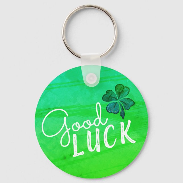 Good Luck Four Leaf Clover Shamrock Keychain (Front)