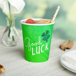 Good Luck Four Leaf Clover Shamrock Paper Cups