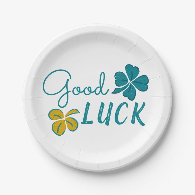 Good Luck Four Leaf Clover Shamrock Paper Plates (Front)