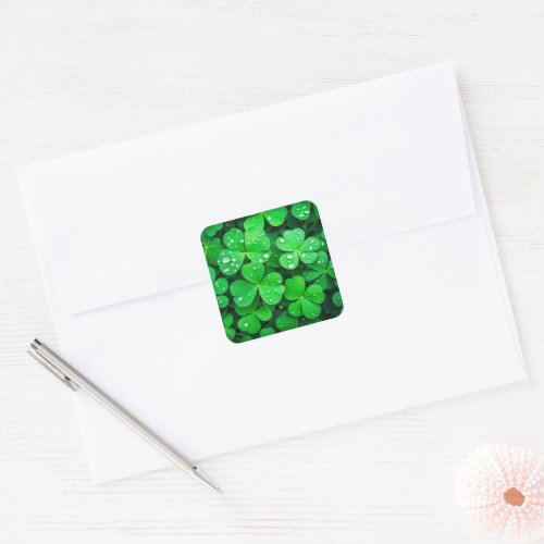 Good Luck Four_Leaf Clovers Square Sticker