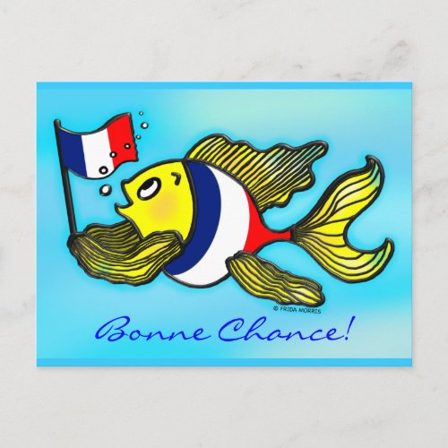 GOOD LUCK French Flag Fish funny cartoon Postcard