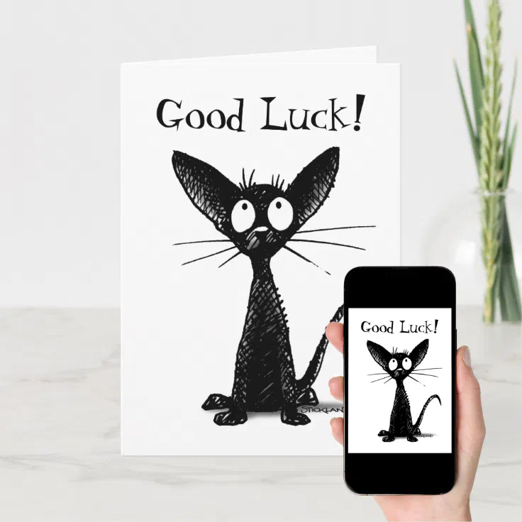 Good Luck Funny Custom Lucky Black Cat Card | Zazzle